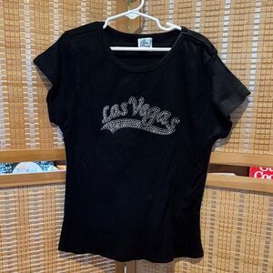 Vintage Y2K baby tee Las Vegas bedazzled black t shirt Medium